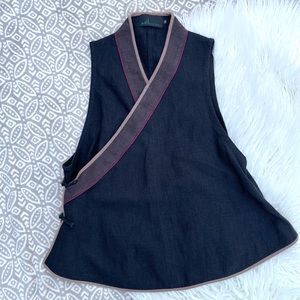 Peacock Ways Women’s Black Linen Wrap Shirt / Vest M